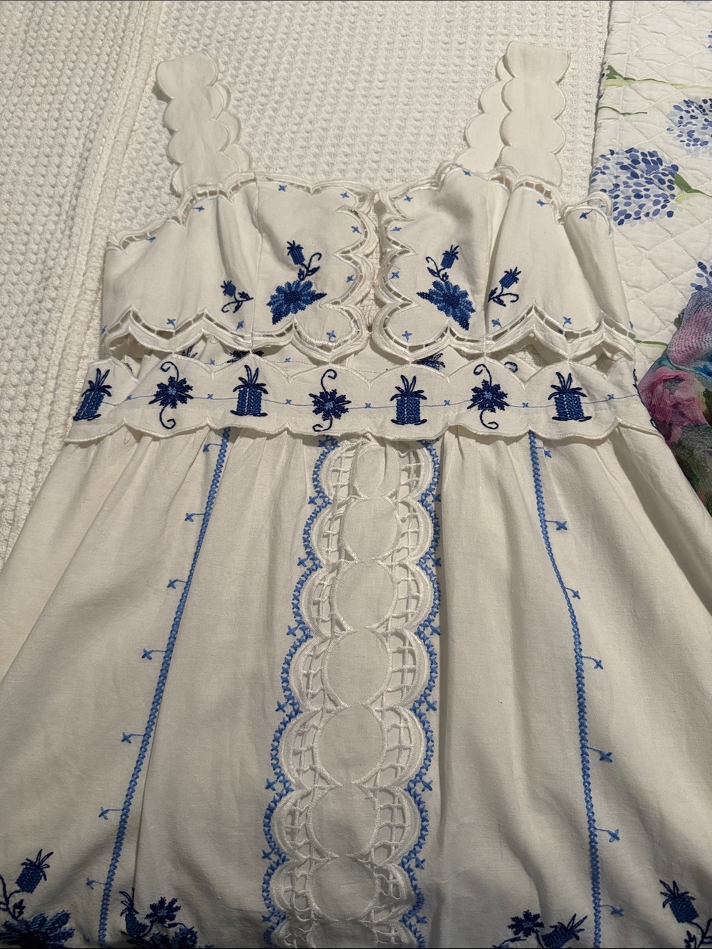 FARM Rio White Maxi Dress with Blue Floral Embroidery - Picture 3 of 10